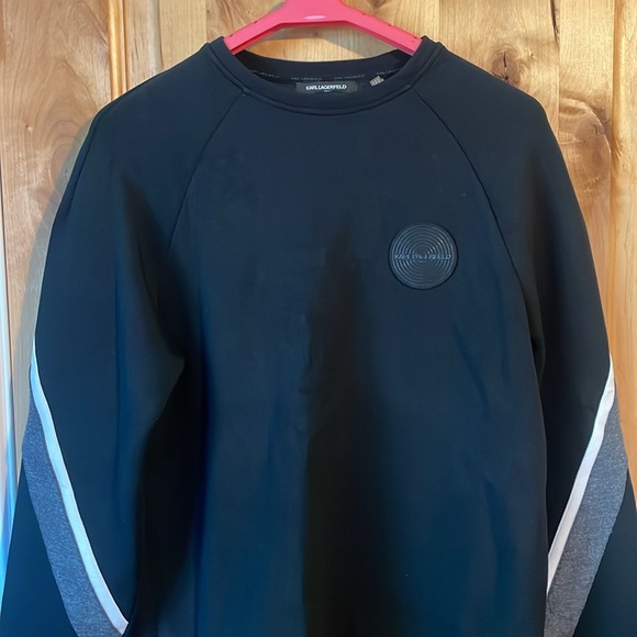 KARL LAGERFELD LM9K3753 Stripe Sleeve Crewneck Pullover Sweatshirt $129 Men’s S - Picture 5 of 11